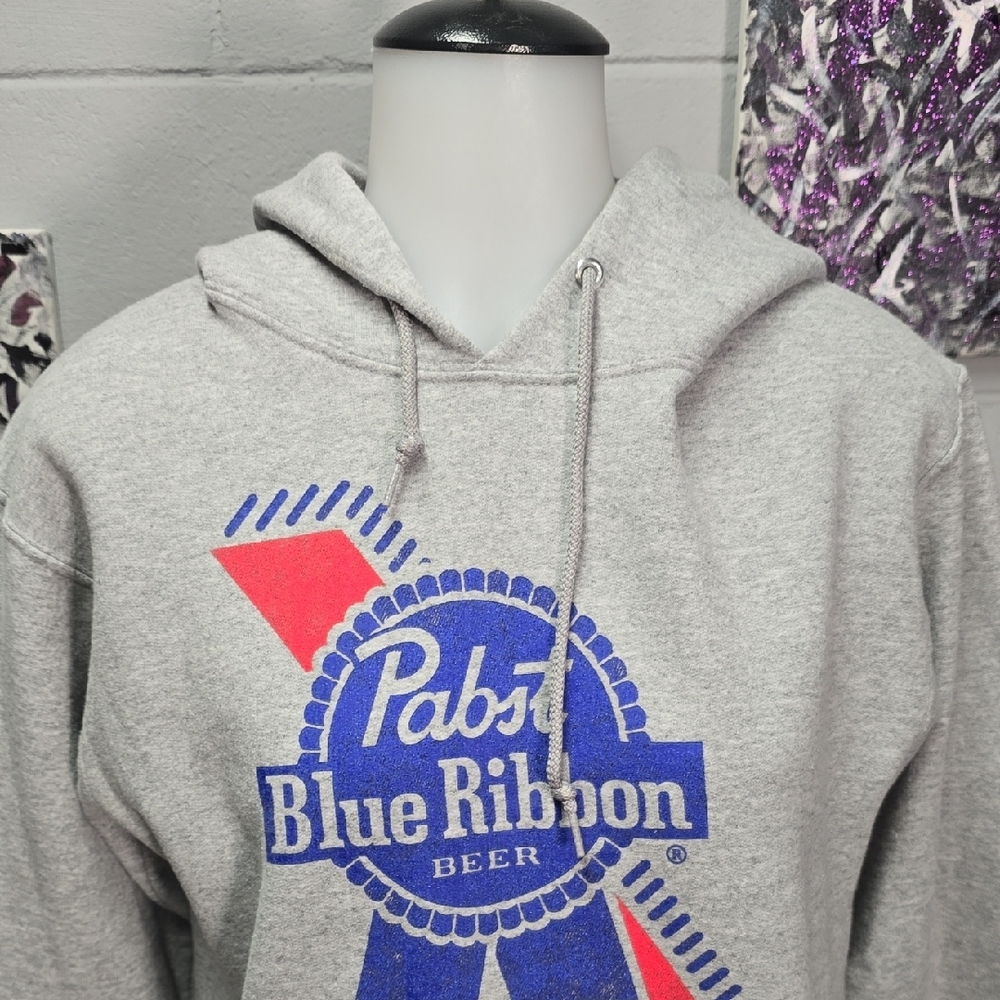 Pabst Blue Ribbon Gray Logo Hoodie - Women's Pullover Sweatshirt - Picture 2 of 9